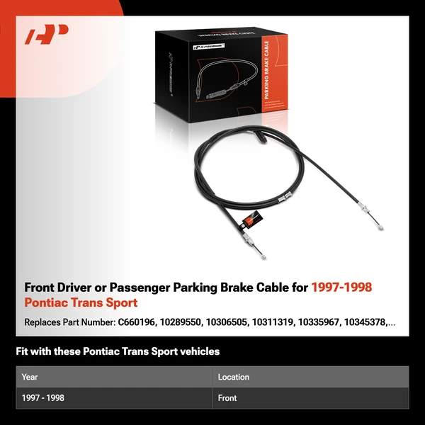 Front Driver or Passenger Parking Brake Cable for 1997-1998 Pontiac Trans Sport