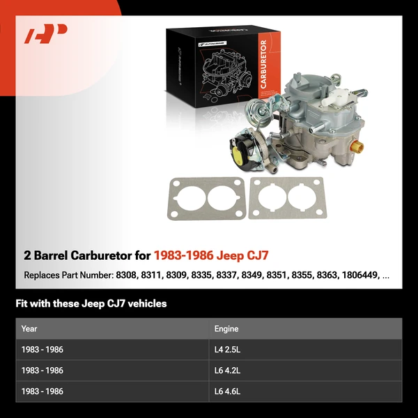 2 Barrel Carburetor for 1983-1986 Jeep CJ7
