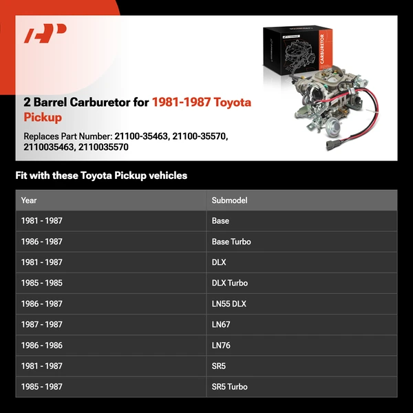 2 Barrel Carburetor for 1981-1987 Toyota Pickup