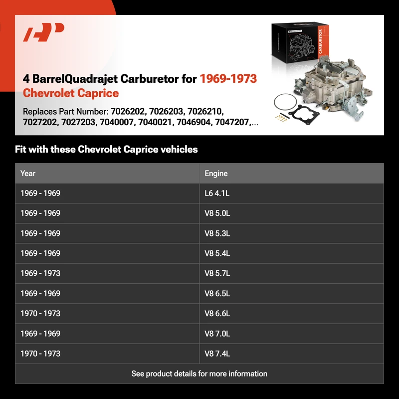 4 BarrelQuadrajet Carburetor for 1969-1973 Chevrolet Caprice