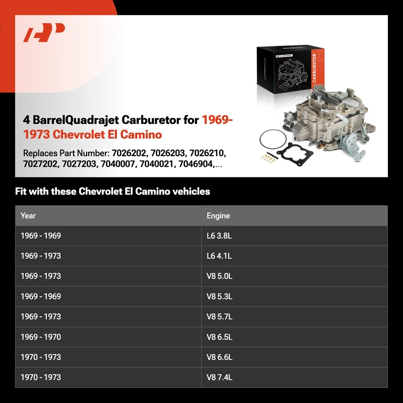4 BarrelQuadrajet Carburetor for 1969-1973 Chevrolet El Camino