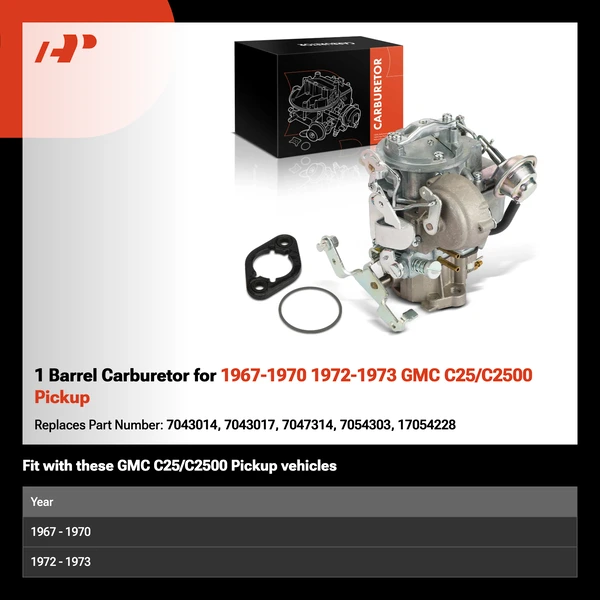 1 Barrel Carburetor for 1967-1970 1972-1973 GMC C25/C2500 Pickup