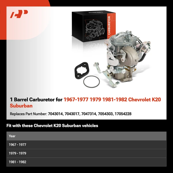 1 Barrel Carburetor for 1967-1977 1979 1981-1982 Chevrolet K20 Suburban