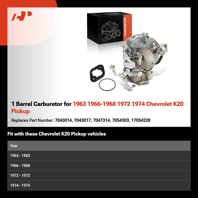 1 Barrel Carburetor for 1963 1966-1968 1972 1974 Chevrolet K20 Pickup