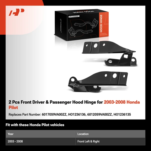 2 Pcs Front Driver & Passenger Hood Hinge for 2003-2008 Honda Pilot