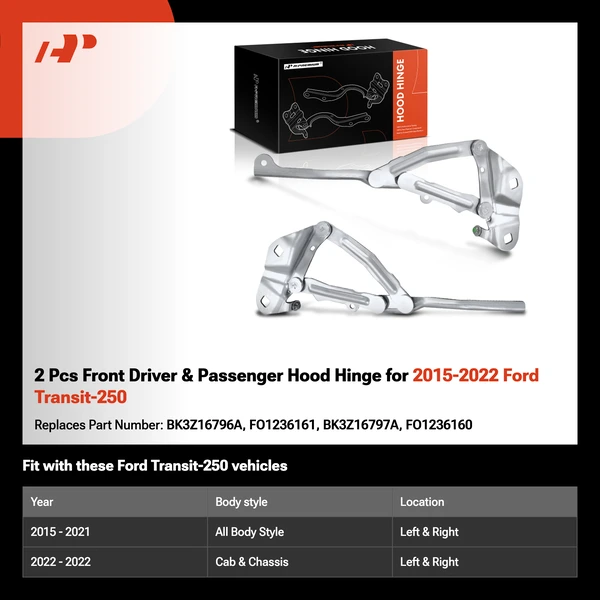 2 Pcs Front Driver & Passenger Hood Hinge for 2015-2022 Ford Transit-250