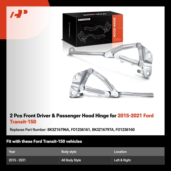 2 Pcs Front Driver & Passenger Hood Hinge for 2015-2021 Ford Transit-150