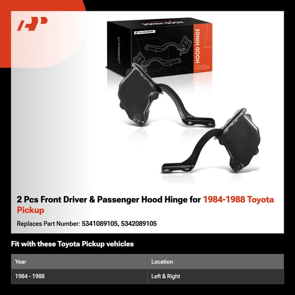 2 Pcs Front Driver & Passenger Hood Hinge for 1984-1988 Toyota Pickup