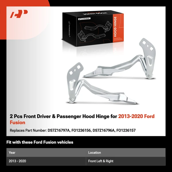 2 Pcs Front Driver & Passenger Hood Hinge for 2013-2020 Ford Fusion