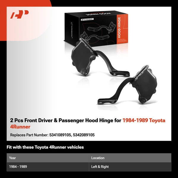 2 Pcs Front Driver & Passenger Hood Hinge for 1984-1989 Toyota 4Runner