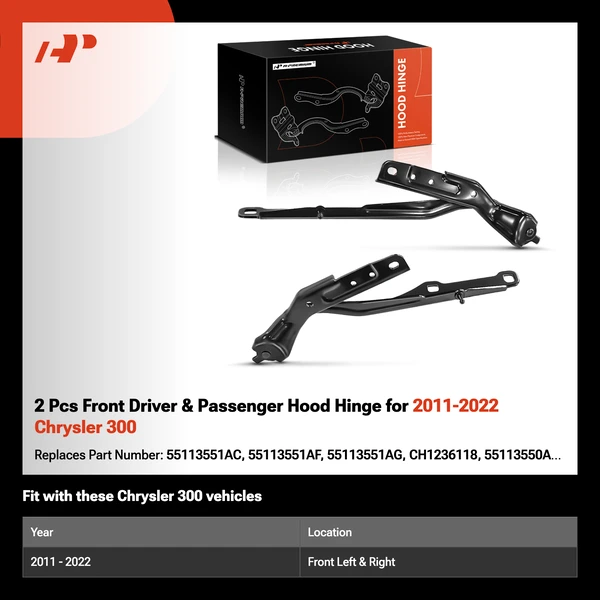 2 Pcs Front Driver & Passenger Hood Hinge for 2011-2022 Chrysler 300