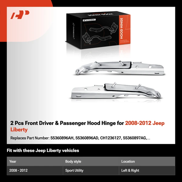 2 Pcs Front Driver & Passenger Hood Hinge for 2008-2012 Jeep Liberty