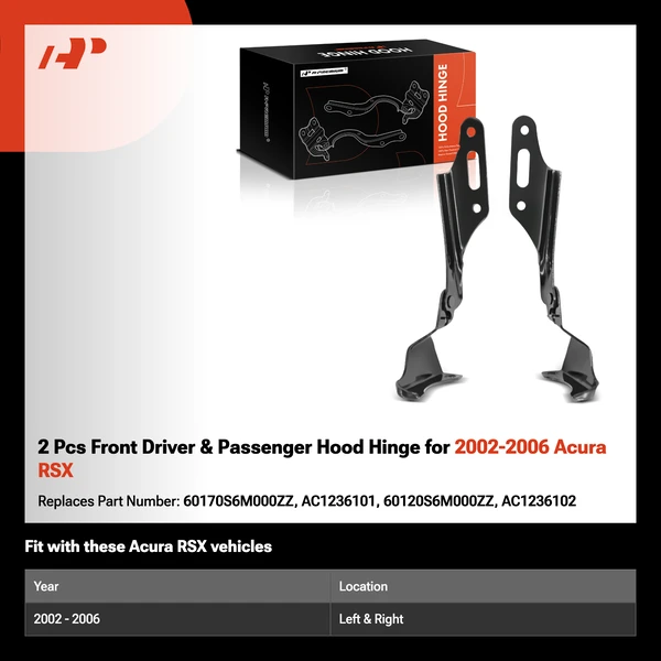 2 Pcs Front Driver & Passenger Hood Hinge for 2002-2006 Acura RSX