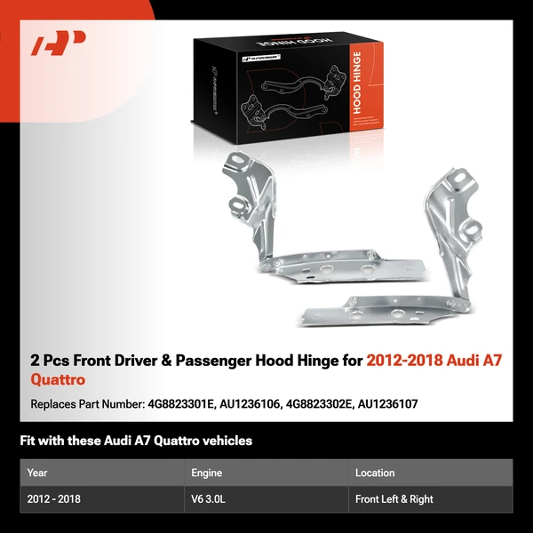 2 Pcs Front Driver & Passenger Hood Hinge for 2012-2018 Audi A7 Quattro