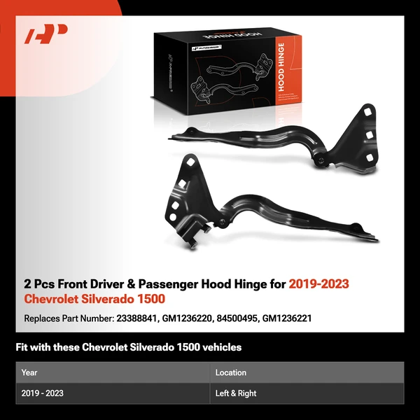2 Pcs Front Driver & Passenger Hood Hinge for 2019-2023 Chevrolet Silverado 1500