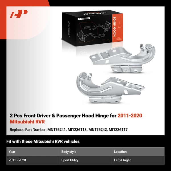 2 Pcs Front Driver & Passenger Hood Hinge for 2011-2020 Mitsubishi RVR