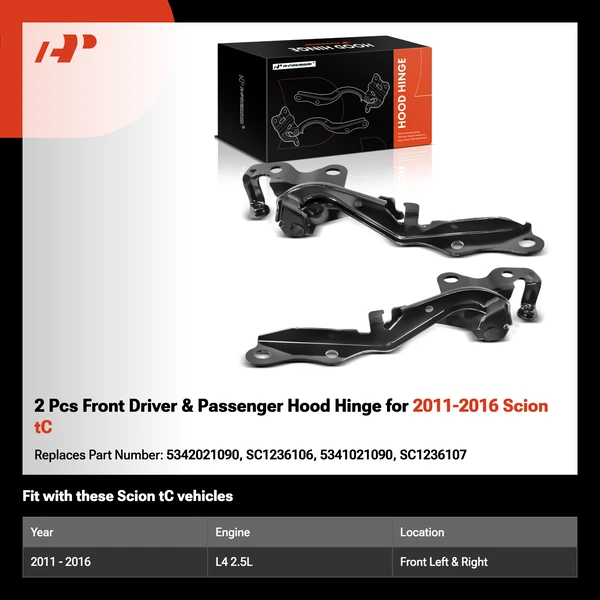 2 Pcs Front Driver & Passenger Hood Hinge for 2011-2016 Scion tC