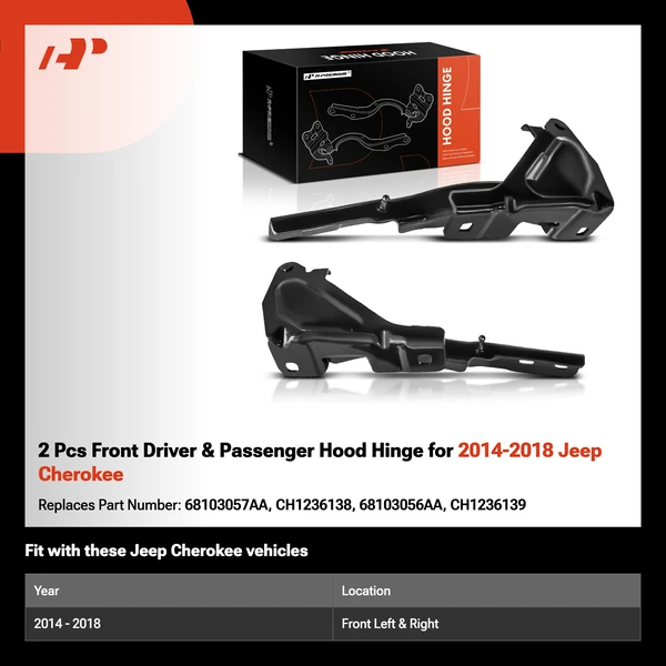 2 Pcs Front Driver & Passenger Hood Hinge for 2014-2018 Jeep Cherokee