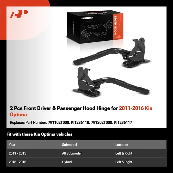 2 Pcs Front Driver & Passenger Hood Hinge for 2011-2016 Kia Optima