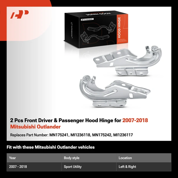 2 Pcs Front Driver & Passenger Hood Hinge for 2007-2018 Mitsubishi Outlander