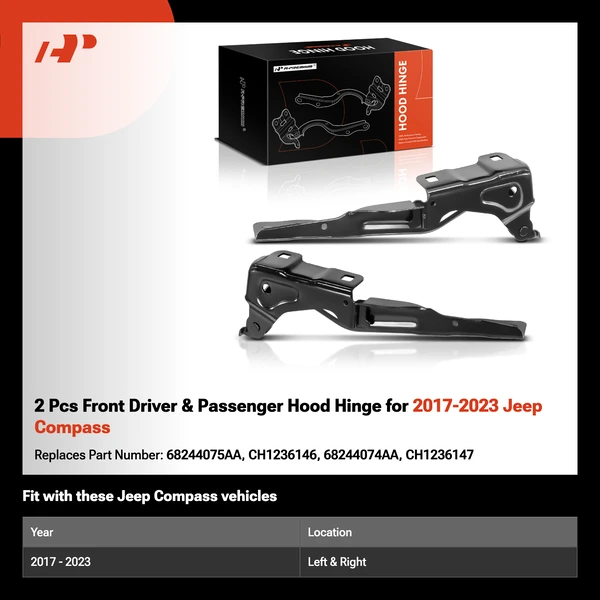 2 Pcs Front Driver & Passenger Hood Hinge for 2017-2023 Jeep Compass