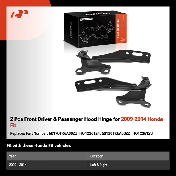 2 Pcs Front Driver & Passenger Hood Hinge for 2009-2014 Honda Fit