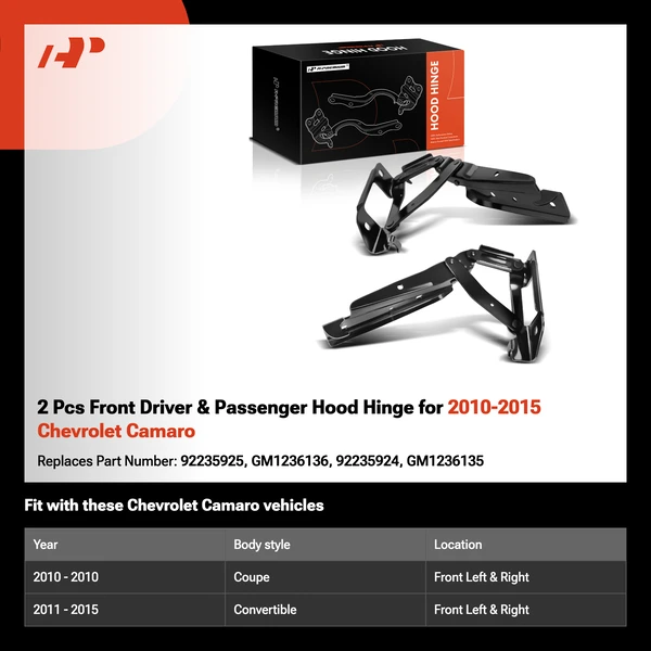 2 Pcs Front Driver & Passenger Hood Hinge for 2010-2015 Chevrolet Camaro