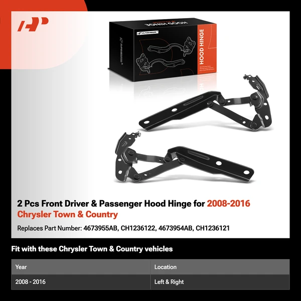 2 Pcs Front Driver & Passenger Hood Hinge for 2008-2016 Chrysler Town & Country