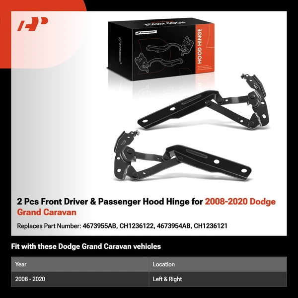 2 Pcs Front Driver & Passenger Hood Hinge for 2008-2020 Dodge Grand Caravan