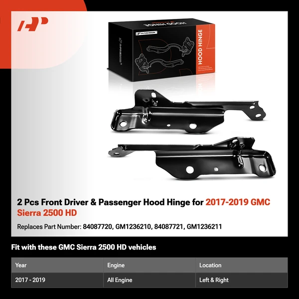 2 Pcs Front Driver & Passenger Hood Hinge for 2017-2019 GMC Sierra 2500 HD