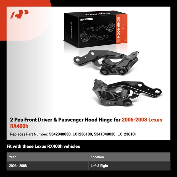 2 Pcs Front Driver & Passenger Hood Hinge for 2006-2008 Lexus RX400h