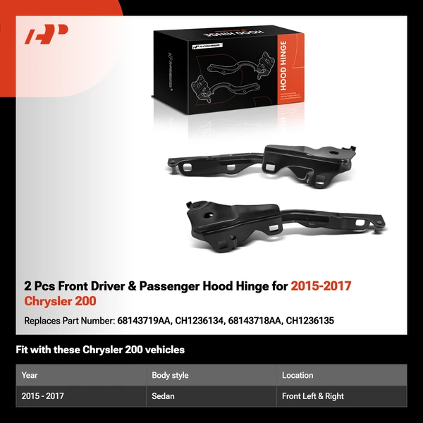 2 Pcs Front Driver & Passenger Hood Hinge for 2015-2017 Chrysler 200