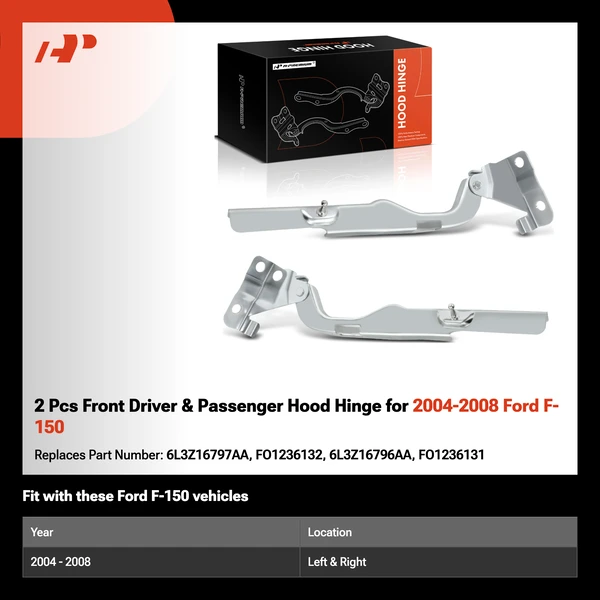 2 Pcs Front Driver & Passenger Hood Hinge for 2004-2008 Ford F-150