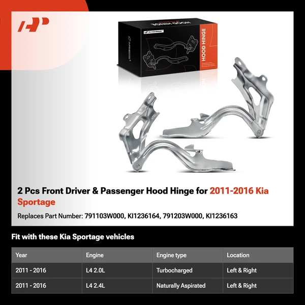 2 Pcs Front Driver & Passenger Hood Hinge for 2011-2016 Kia Sportage