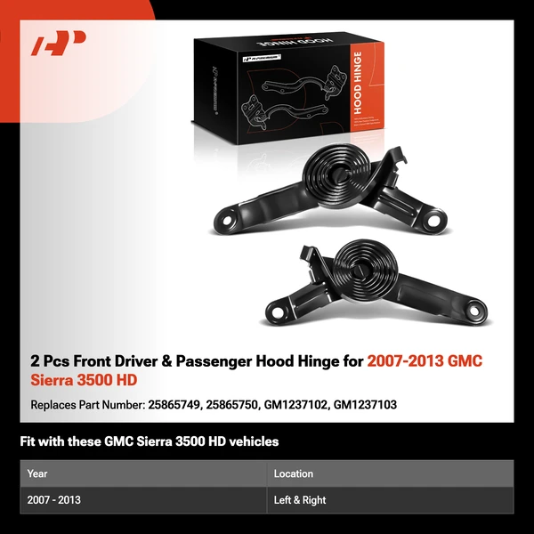 2 Pcs Front Driver & Passenger Hood Hinge for 2007-2013 GMC Sierra 3500 HD