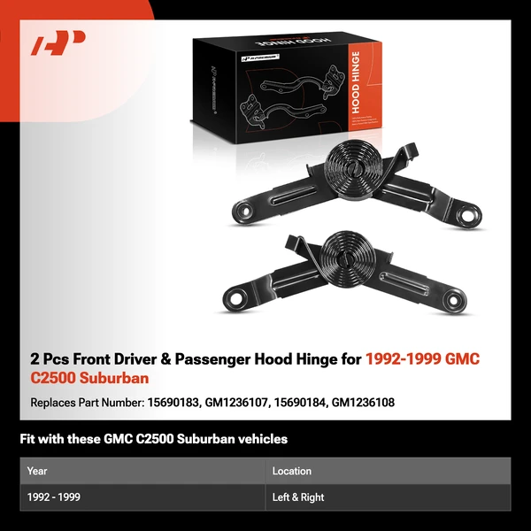 2 Pcs Front Driver & Passenger Hood Hinge for 1992-1999 GMC C2500 Suburban