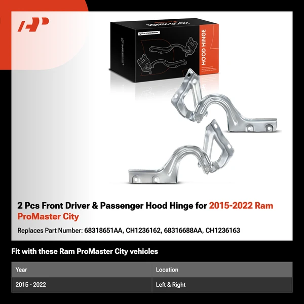 2 Pcs Front Driver & Passenger Hood Hinge for 2015-2022 Ram ProMaster City