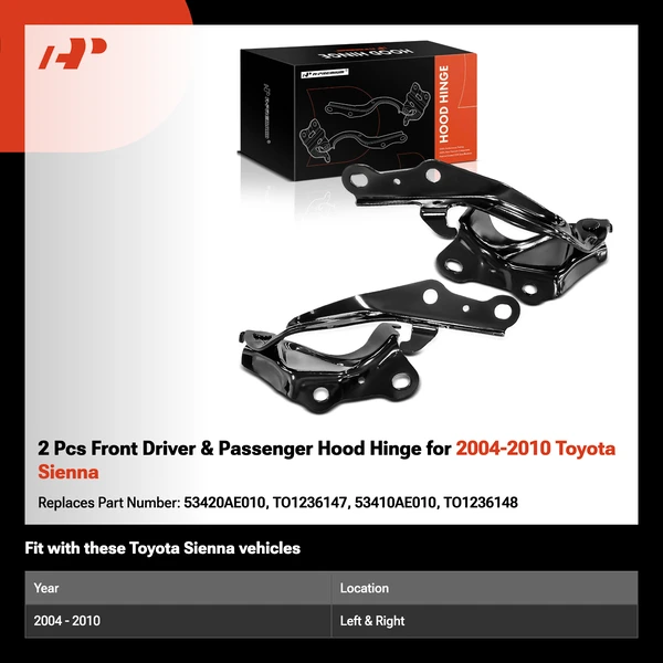 2 Pcs Front Driver & Passenger Hood Hinge for 2004-2010 Toyota Sienna