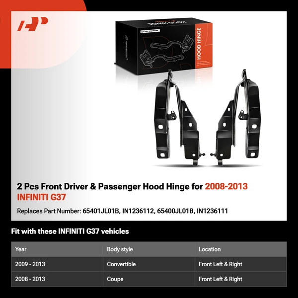 2 Pcs Front Driver & Passenger Hood Hinge for 2008-2013 INFINITI G37