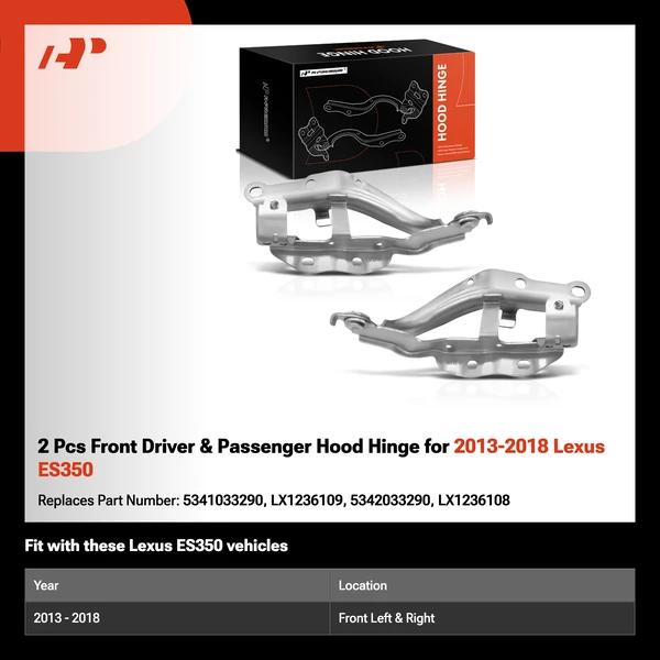 2 Pcs Front Driver & Passenger Hood Hinge for 2013-2018 Lexus ES350