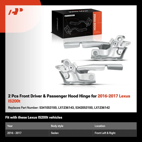 2 Pcs Front Driver & Passenger Hood Hinge for 2016-2017 Lexus IS200t