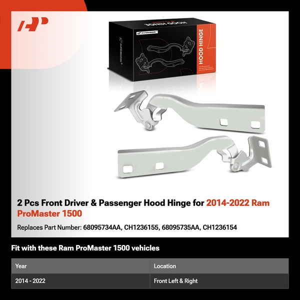 2 Pcs Front Driver & Passenger Hood Hinge for 2014-2022 Ram ProMaster 1500