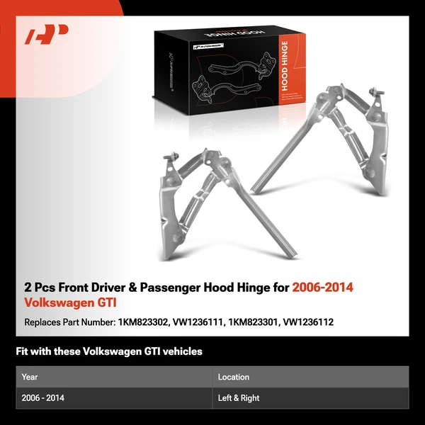 2 Pcs Front Driver & Passenger Hood Hinge for 2006-2014 Volkswagen GTI