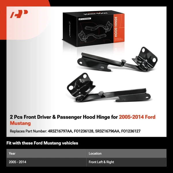 2 Pcs Front Driver & Passenger Hood Hinge for 2005-2014 Ford Mustang