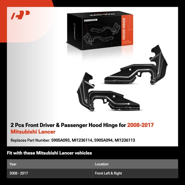 2 Pcs Front Driver & Passenger Hood Hinge for 2008-2017 Mitsubishi Lancer