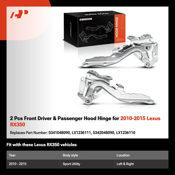 2 Pcs Front Driver & Passenger Hood Hinge for 2010-2015 Lexus RX350