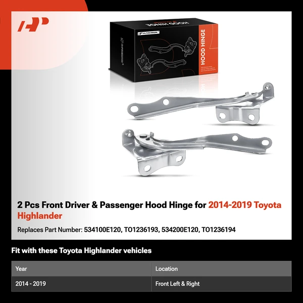2 Pcs Front Driver & Passenger Hood Hinge for 2014-2019 Toyota Highlander