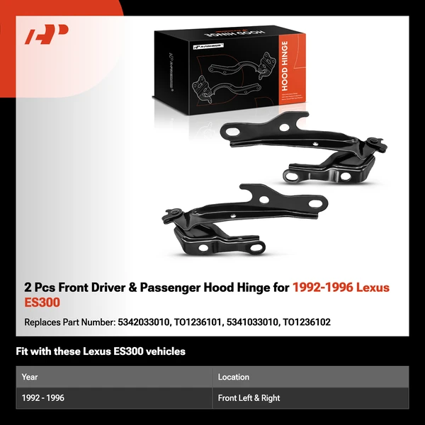 2 Pcs Front Driver & Passenger Hood Hinge for 1992-1996 Lexus ES300