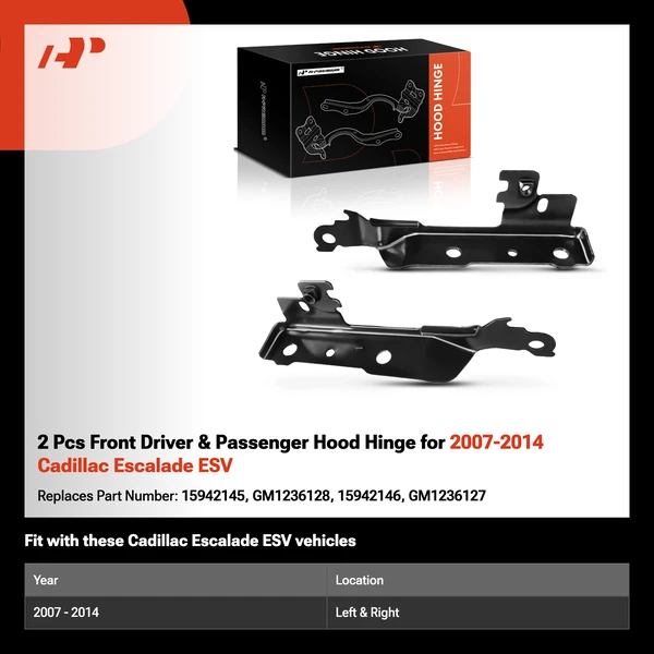 2 Pcs Front Driver & Passenger Hood Hinge for 2007-2014 Cadillac Escalade ESV