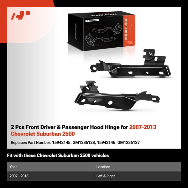 2 Pcs Front Driver & Passenger Hood Hinge for 2007-2013 Chevrolet Suburban 2500